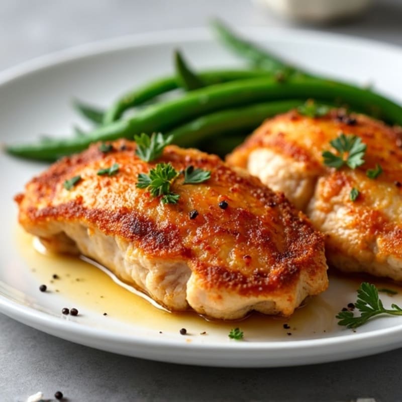 Crispy Pan-Seared Boneless Chicken Thighs with Roasted Green Beans