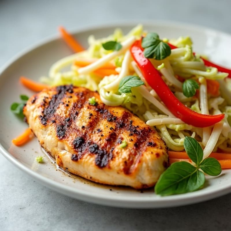 Grilled Chicken Breast with Crunchy Cabbage Slaw