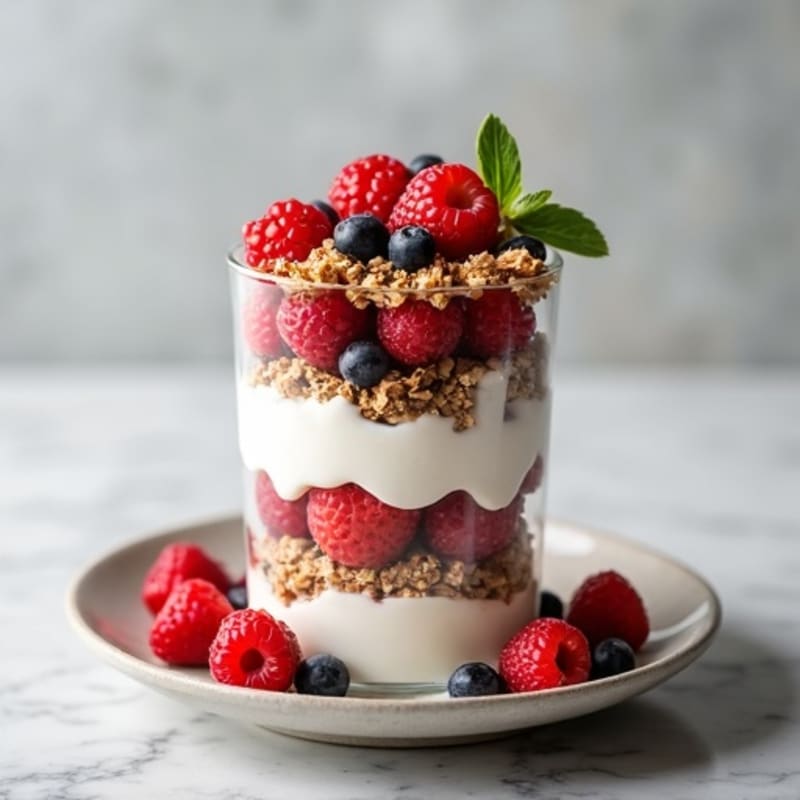 Silky Greek Yogurt Parfait with Mixed Berries and Protein Granola
