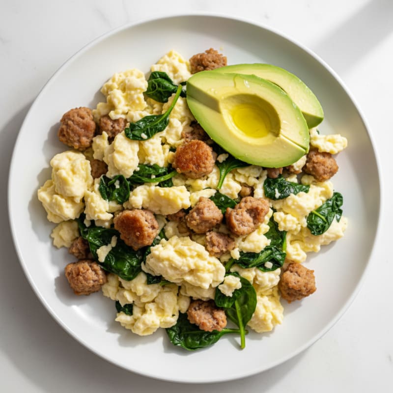 Egg White Scramble with Turkey Sausage and Spinach