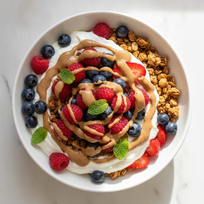 Creamy Greek Yogurt Parfait with Mixed Berries and Almond Butter