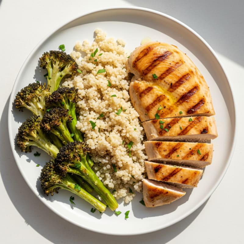 Grilled Chicken Breast with Quinoa and Roasted Broccoli