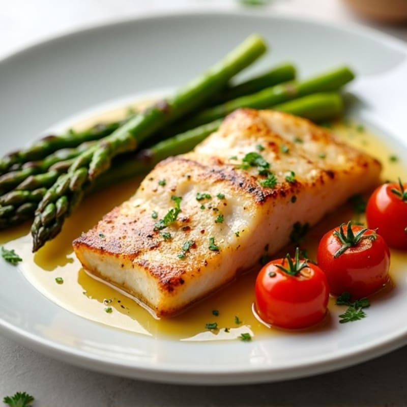 Seared Tilapia with Roasted Asparagus and Cherry Tomatoes