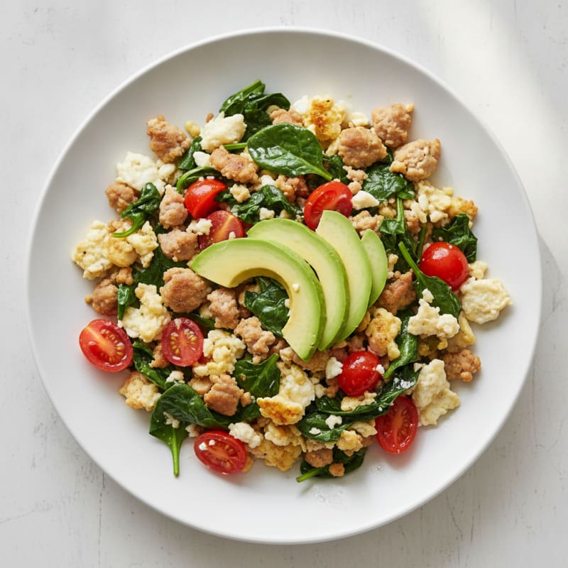 Egg White and Turkey Sausage Scramble with Spinach