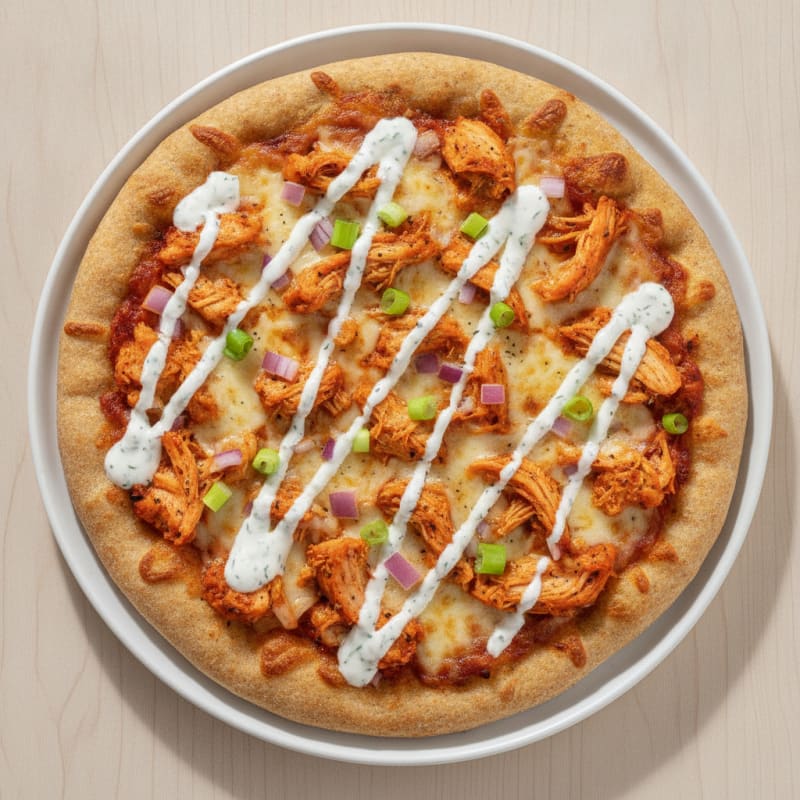 Buffalo Chicken Pizza with Ranch Drizzle