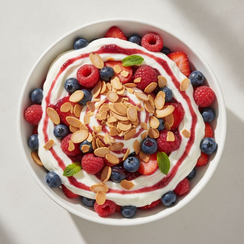 Greek Yogurt Protein Parfait with Mixed Berries and Almonds