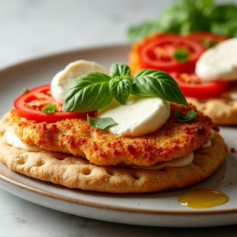 Crispy Chicken Flatbread with Fresh Tomato, Mozzarella, and Basil
