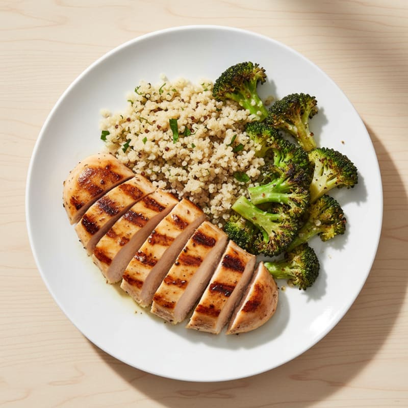 Grilled Chicken Breast with Quinoa and Roasted Broccoli
