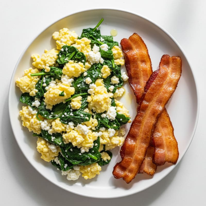 Cottage Cheese Scramble with Spinach and Turkey Bacon