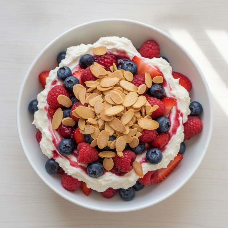 Greek Yogurt Protein Parfait with Mixed Berries and Almonds