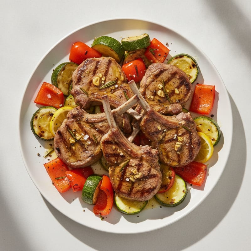 Herb-Marinated Lamb Chops with Roasted Vegetables