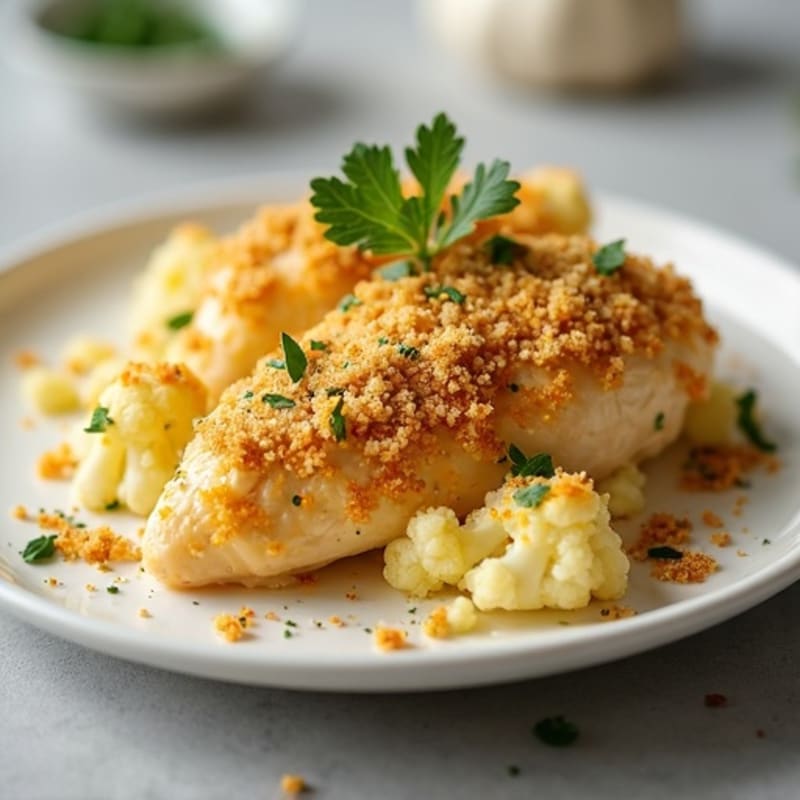 Creamy Cheesy Baked Chicken and Cauliflower with Crispy Herb Topping