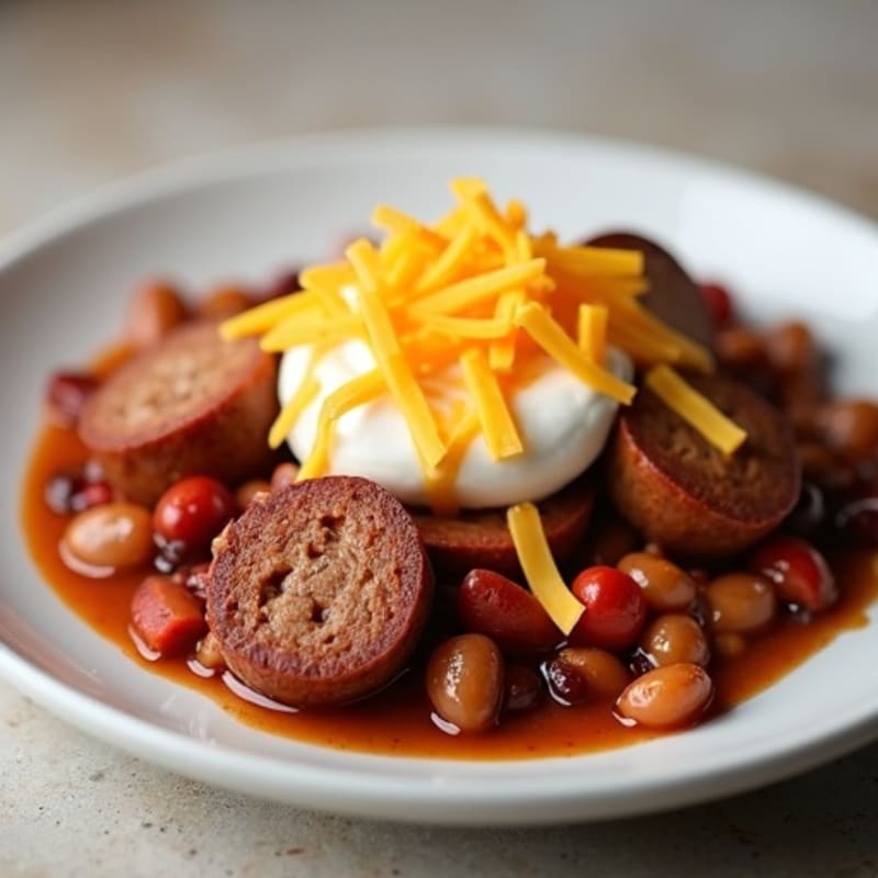 Lean Turkey Sausage with Hearty Chili and Creamy Cheesy Sauce