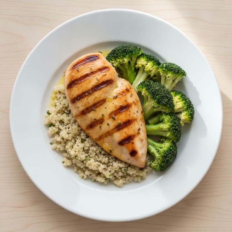 Grilled Chicken Breast with Quinoa and Steamed Broccoli