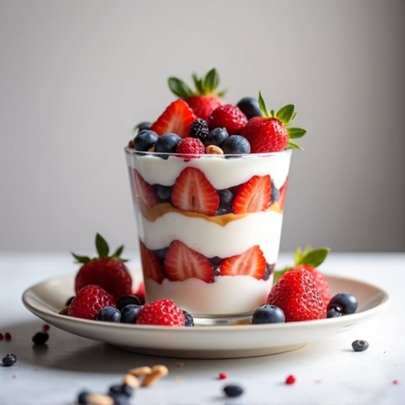 Greek Yogurt Protein Parfait with Mixed Berries and Almond Butter