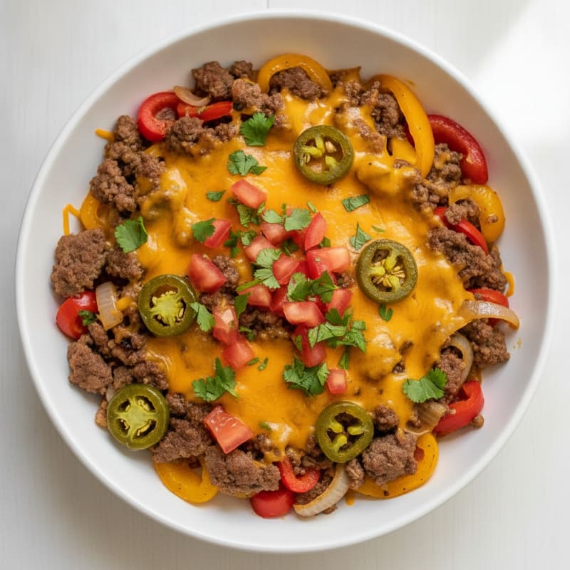 Spicy Beef Cheeseburger Skillet