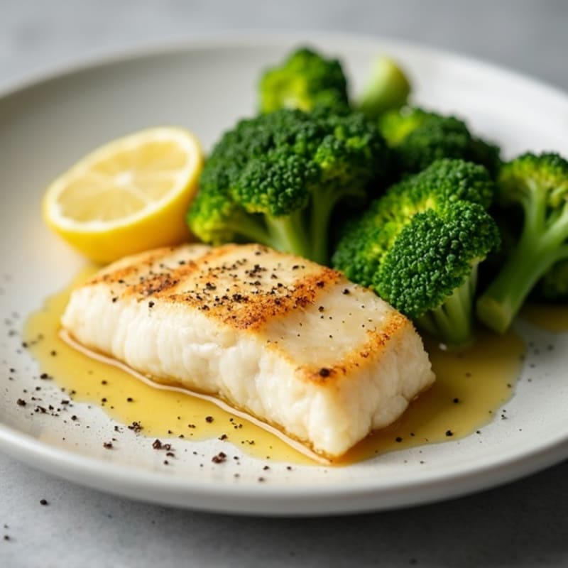 Seared Cod with Steamed Broccoli and Lemon