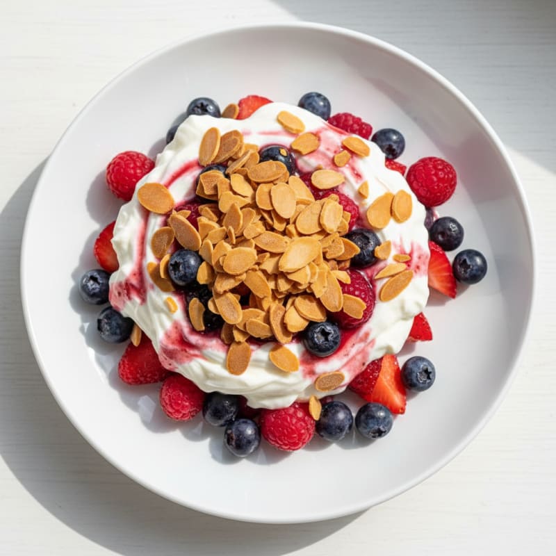 Greek Yogurt Protein Parfait with Mixed Berries and Almonds