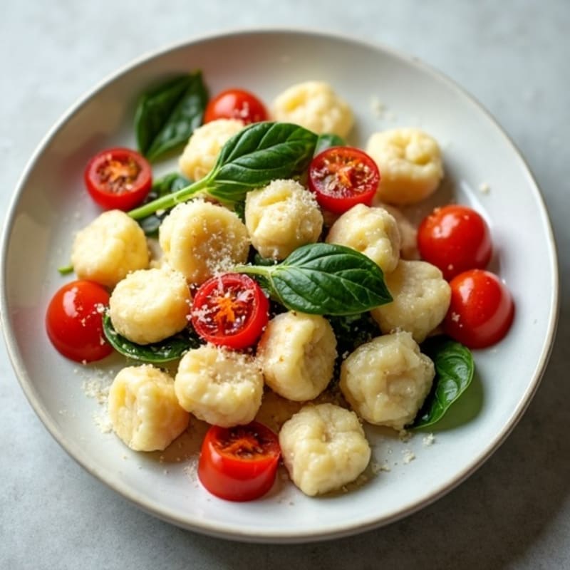 Fluffy Ricotta Gnocchi with Roasted Cherry Tomatoes and Spinach