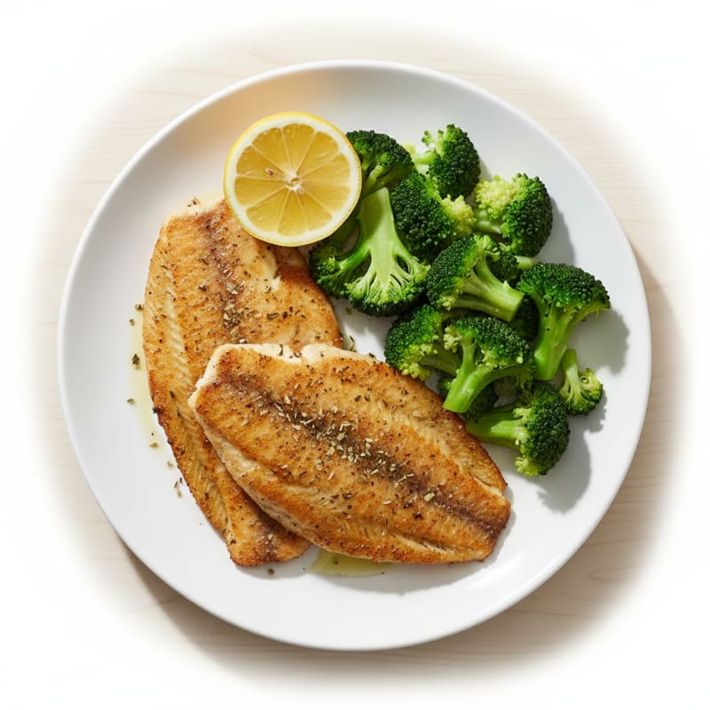 Seared Tilapia with Steamed Broccoli and Lemon