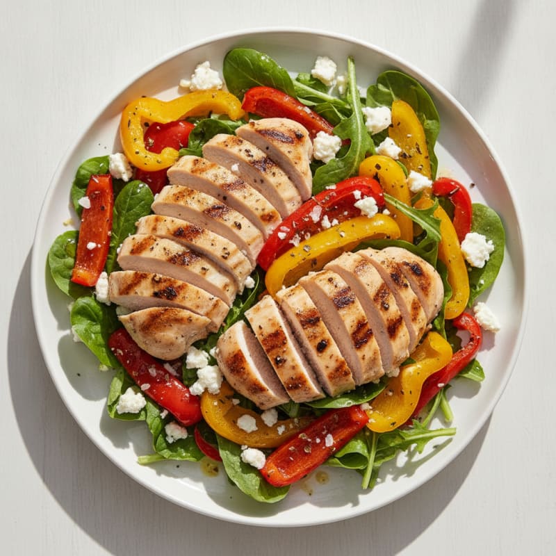 Roasted Bell Pepper and Feta Salad with Grilled Chicken