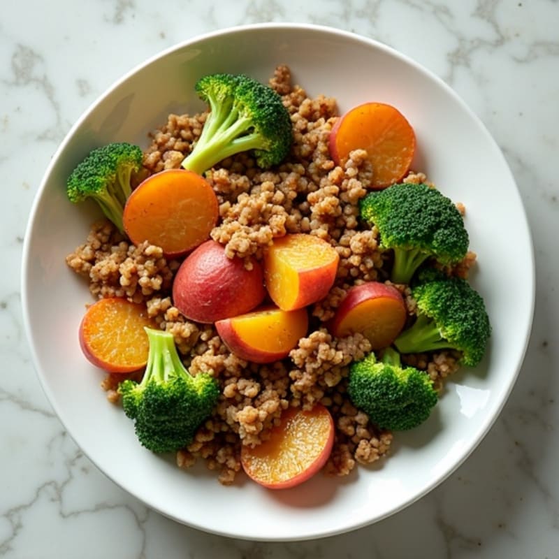Lean Ground Turkey Stir-Fry with Broccoli and Red Potatoes