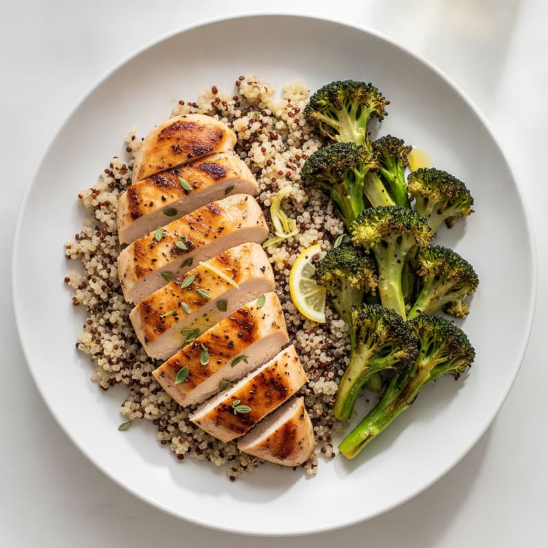 Grilled Chicken Breast with Quinoa and Roasted Broccoli