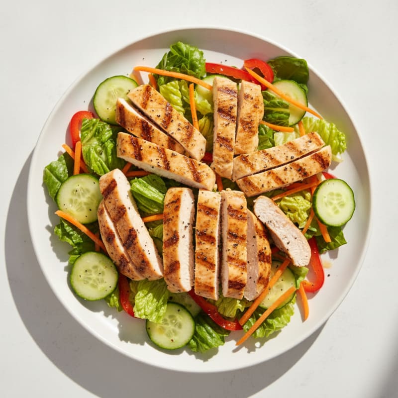 Grilled Chicken Salad with Crunchy Vegetables and Lemon Vinaigrette