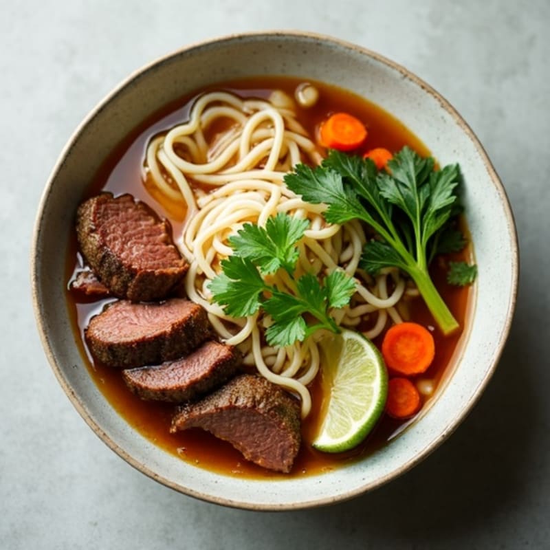 Lean Beef and Rice Noodle Soup with Fresh Herbs