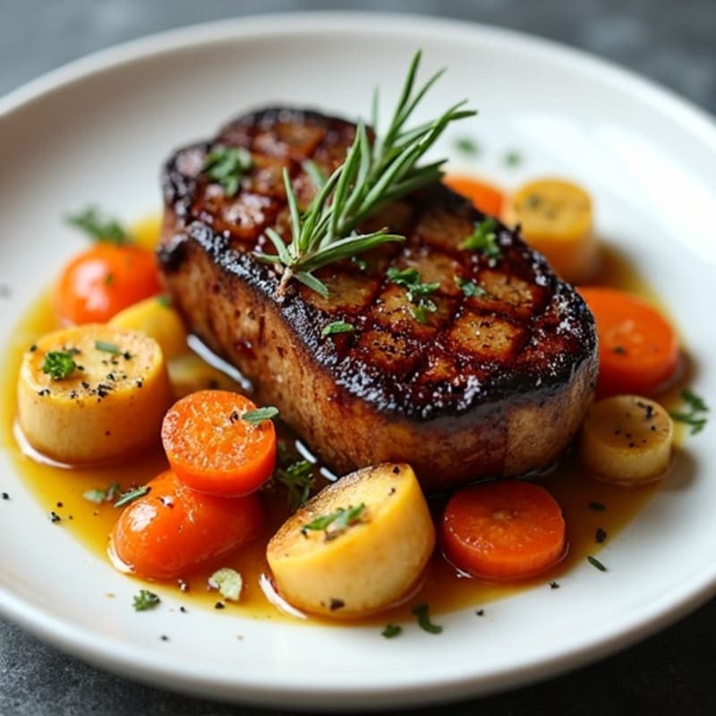 Seared Moose Steak with Roasted Root Vegetables