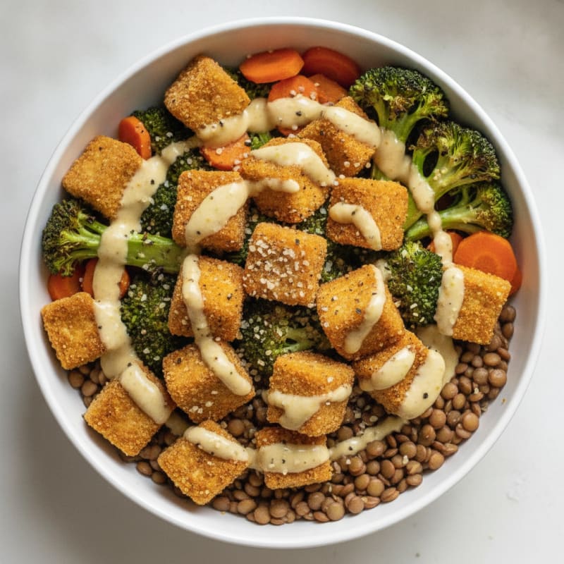 Roasted Vegetable Buddha Bowl with Tahini Dressing