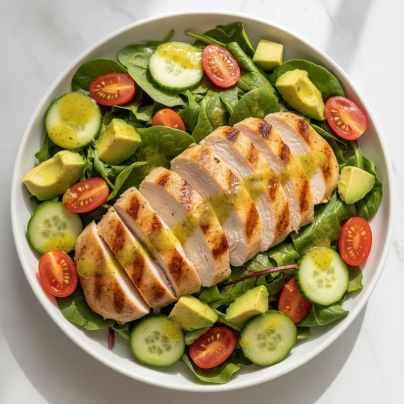 Grilled Turkey Breast Salad with Cherry Tomatoes and Cucumber