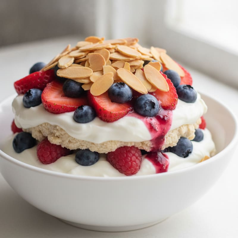 Greek Yogurt Protein Parfait with Mixed Berries and Almonds