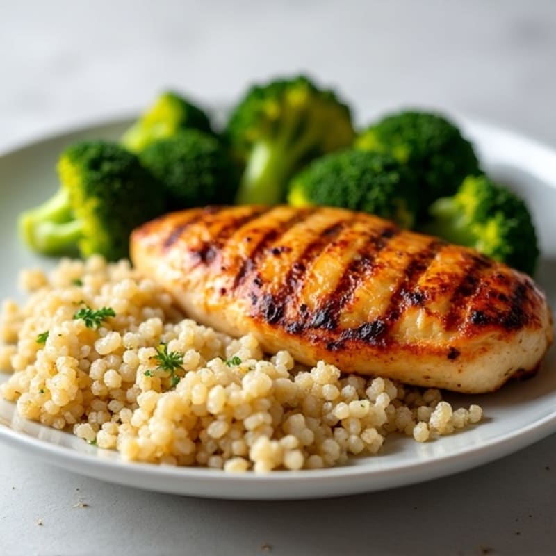 Grilled Chicken Breast with Quinoa and Roasted Broccoli
