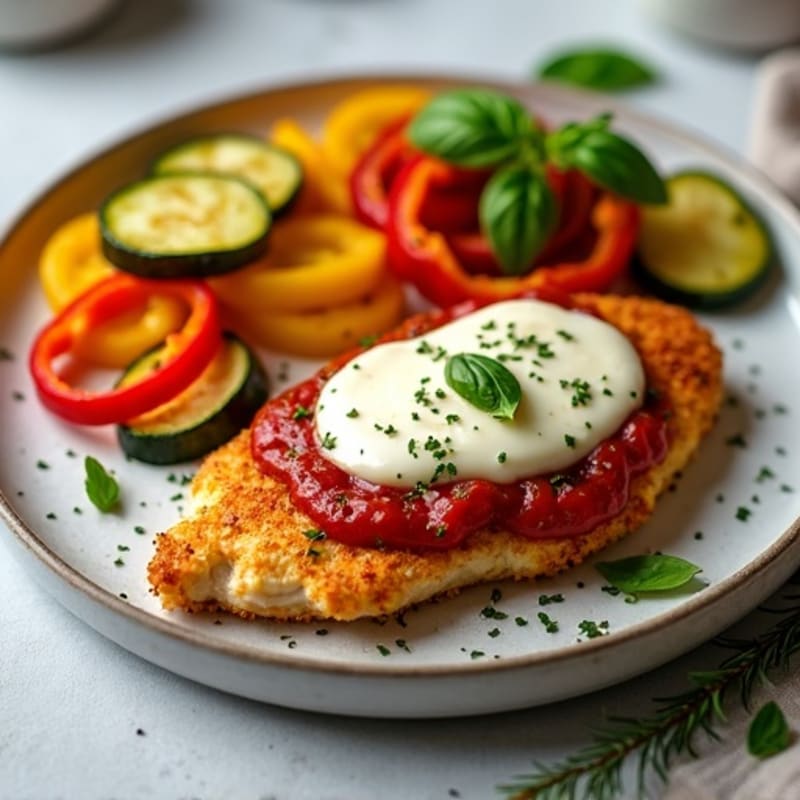 Healthy Crispy Chicken Parmesan with Roasted Vegetables