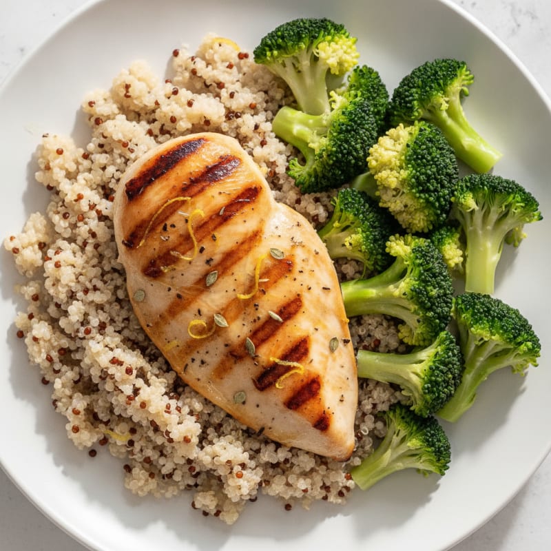 Grilled Chicken Breast with Quinoa and Steamed Broccoli