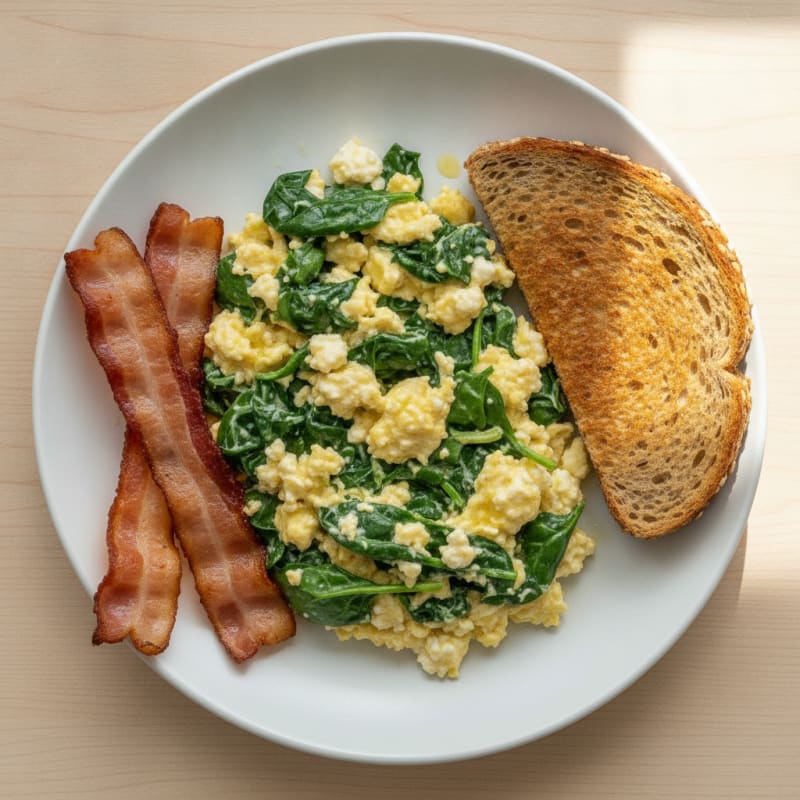 Cottage Cheese Scramble with Spinach and Turkey Bacon
