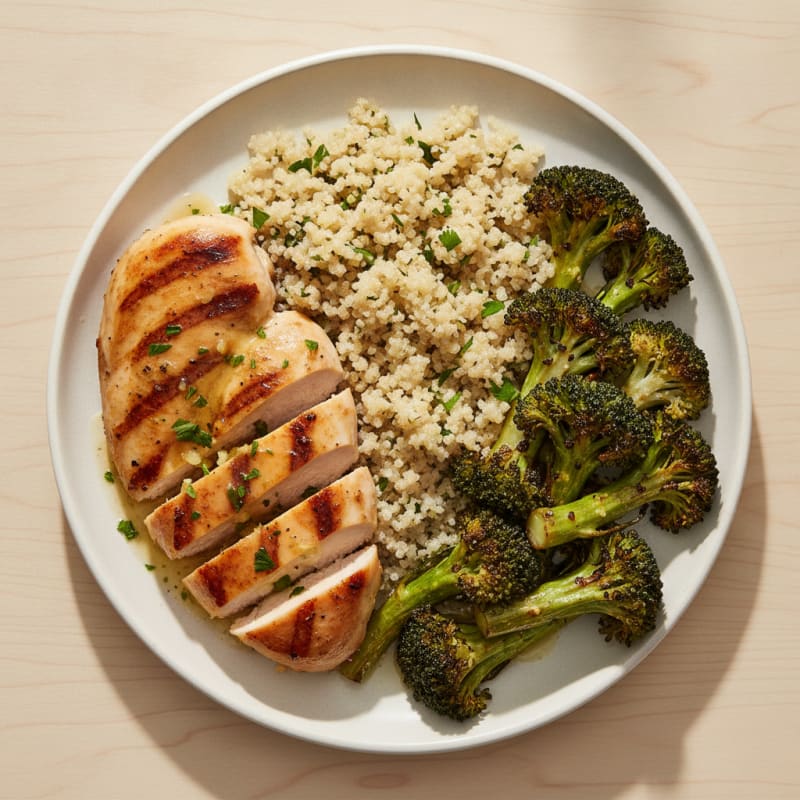 Grilled Chicken Breast with Quinoa and Roasted Broccoli