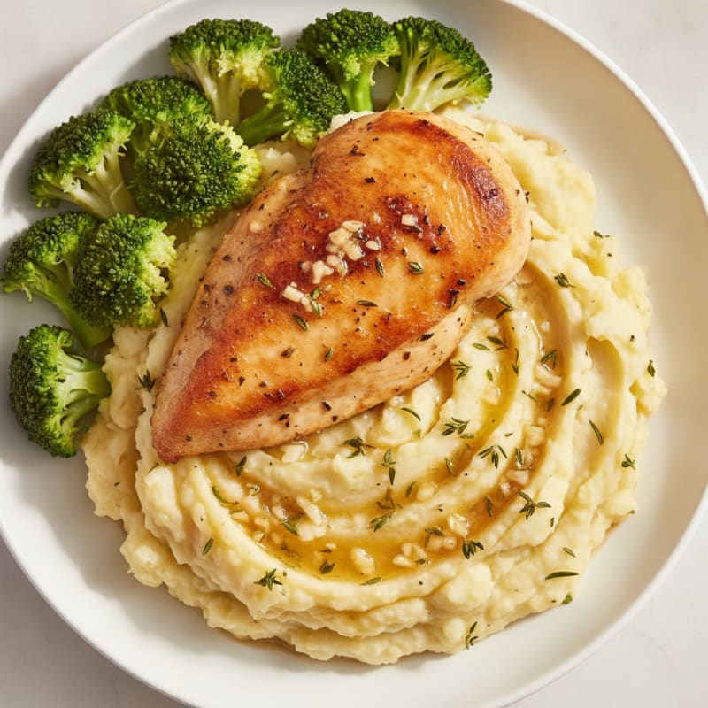 Buttery Garlic Mashed Potatoes with Herb-Roasted Chicken