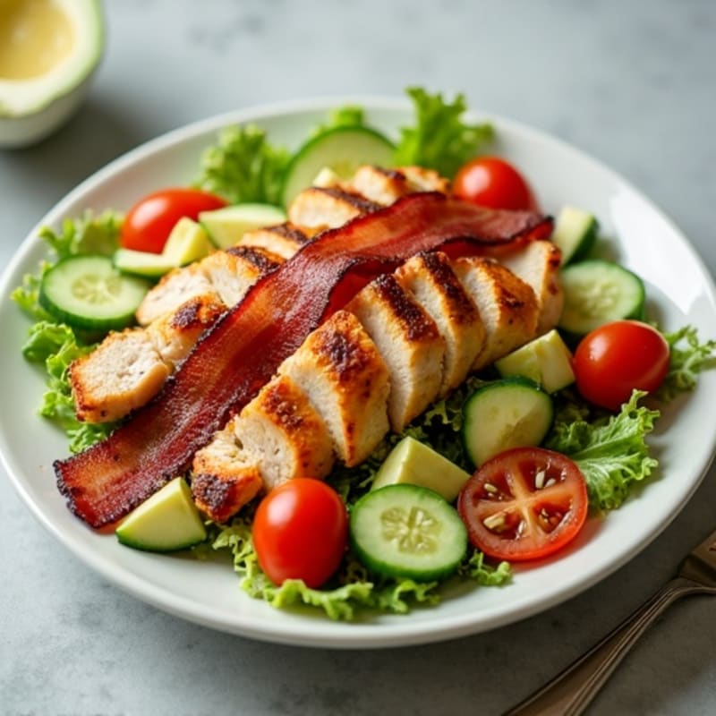 Crispy Bacon and Roasted Chicken BLT Salad with Creamy Avocado Dressing