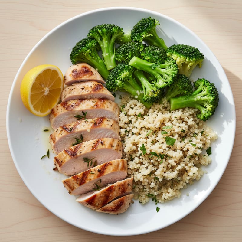 Grilled Turkey Breast with Steamed Broccoli and Quinoa