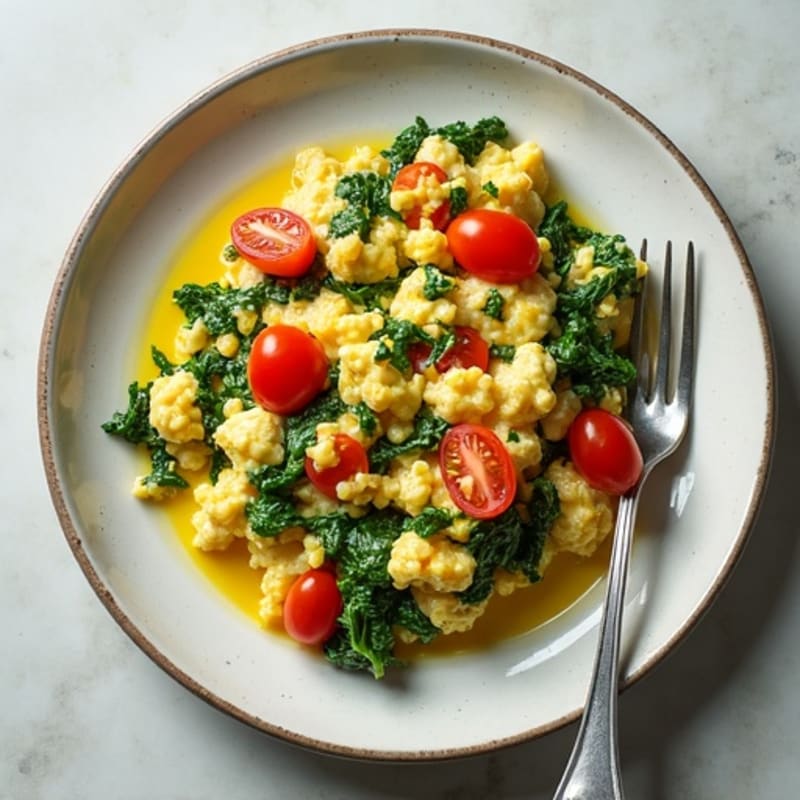 Egg White Spinach Scramble with Cherry Tomatoes