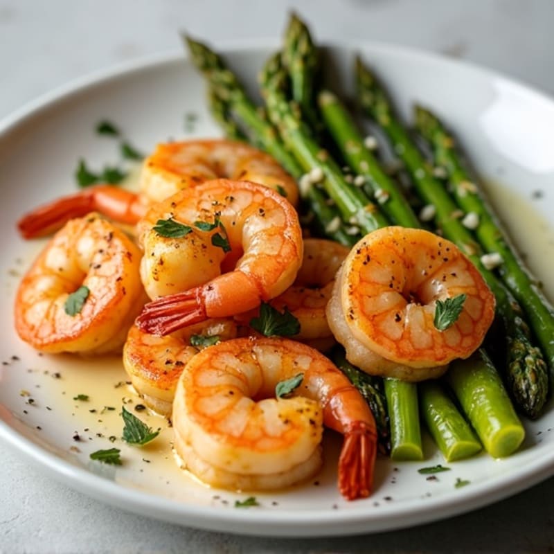 Garlic Lemon Pan-Seared Shrimp with Roasted Asparagus