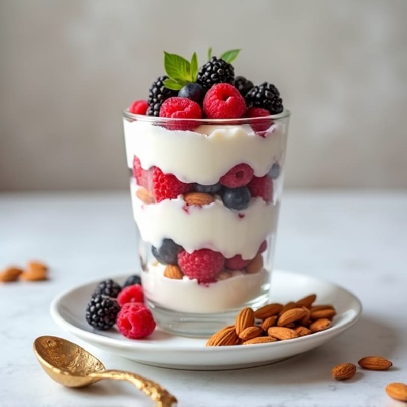 Greek Yogurt Protein Parfait with Mixed Berries and Almonds