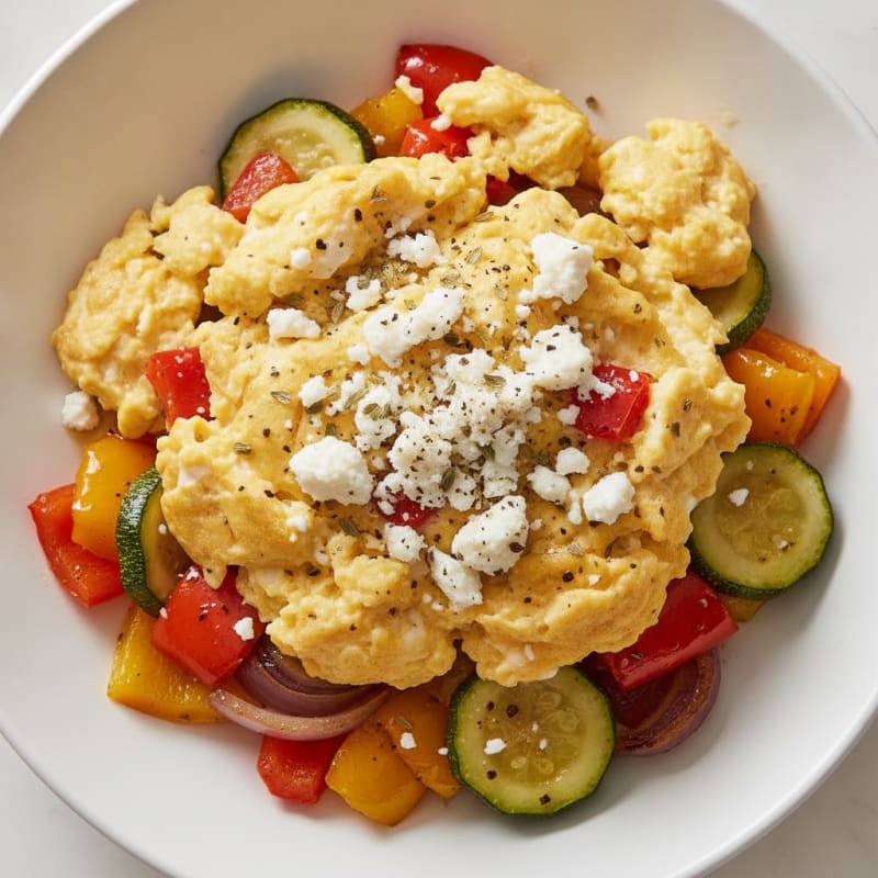Hearty Scrambled Eggs with Roasted Vegetables