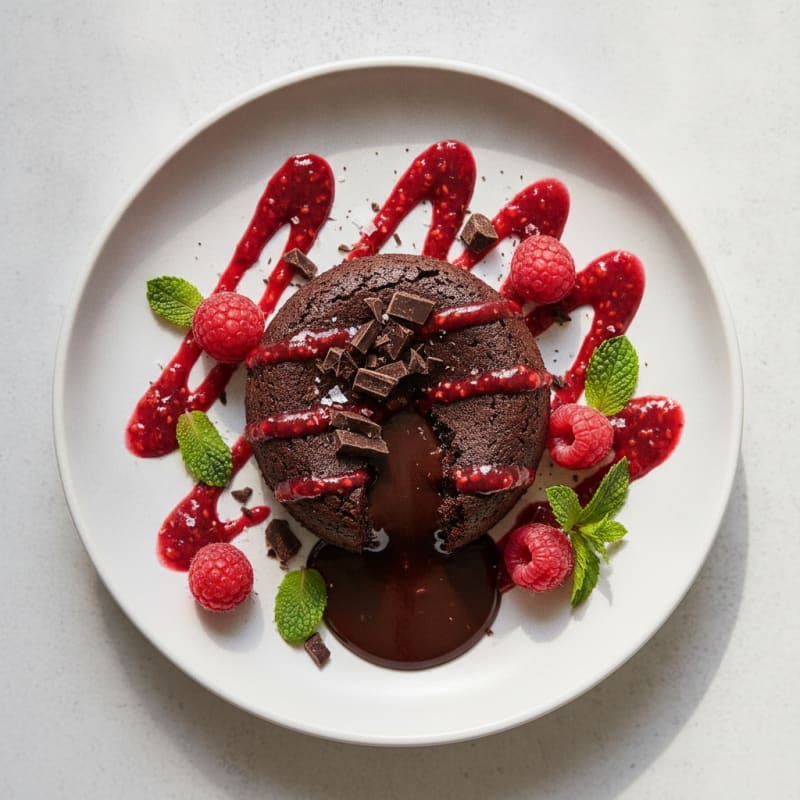 Chocolate Lava Cake with Raspberry Coulis
