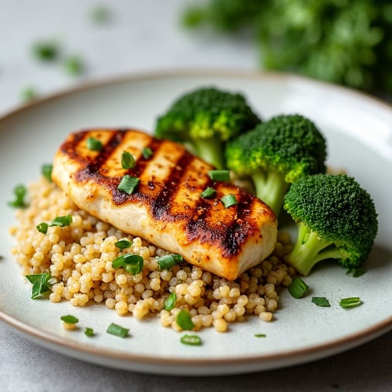 Grilled Chicken Breast with Quinoa and Roasted Broccoli