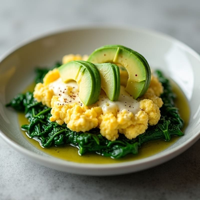 Scrambled Egg Whites with Cottage Cheese and Sautéed Spinach