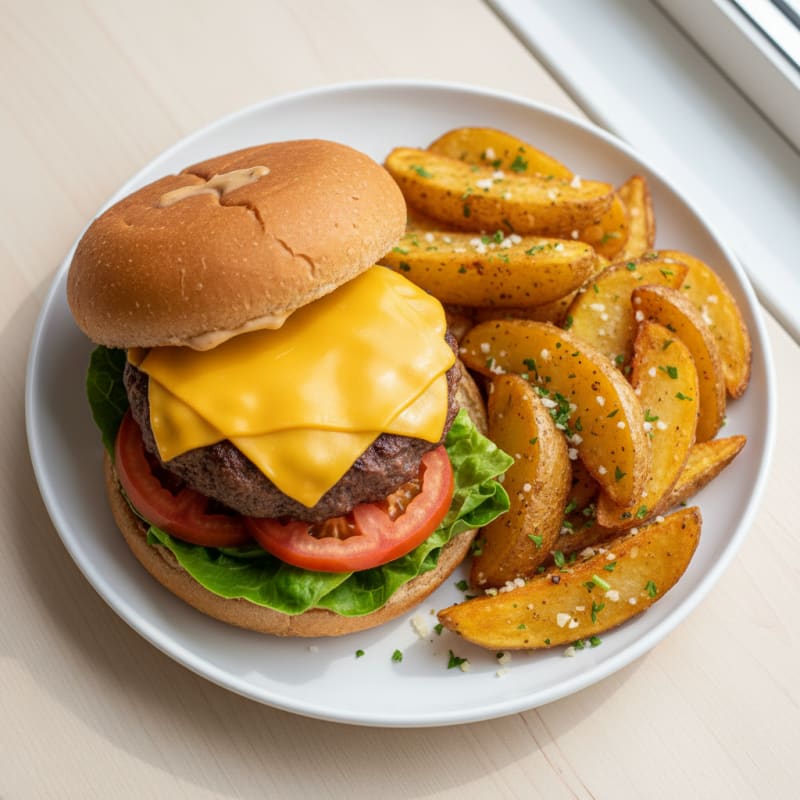 Classic Beef Burger with Garlic Fries