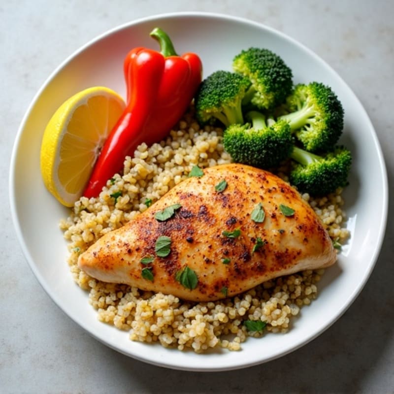Lemon-Herb Roasted Chicken with Crispy Roasted Vegetables and Fluffy Quinoa